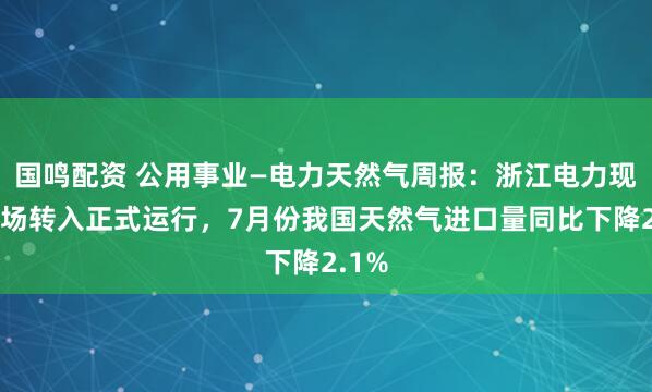 国鸣配资 公用事业—电力天然气周报：浙江电力现货市场转入正式运行，7月份我国天然气进口量同比下降2.1%